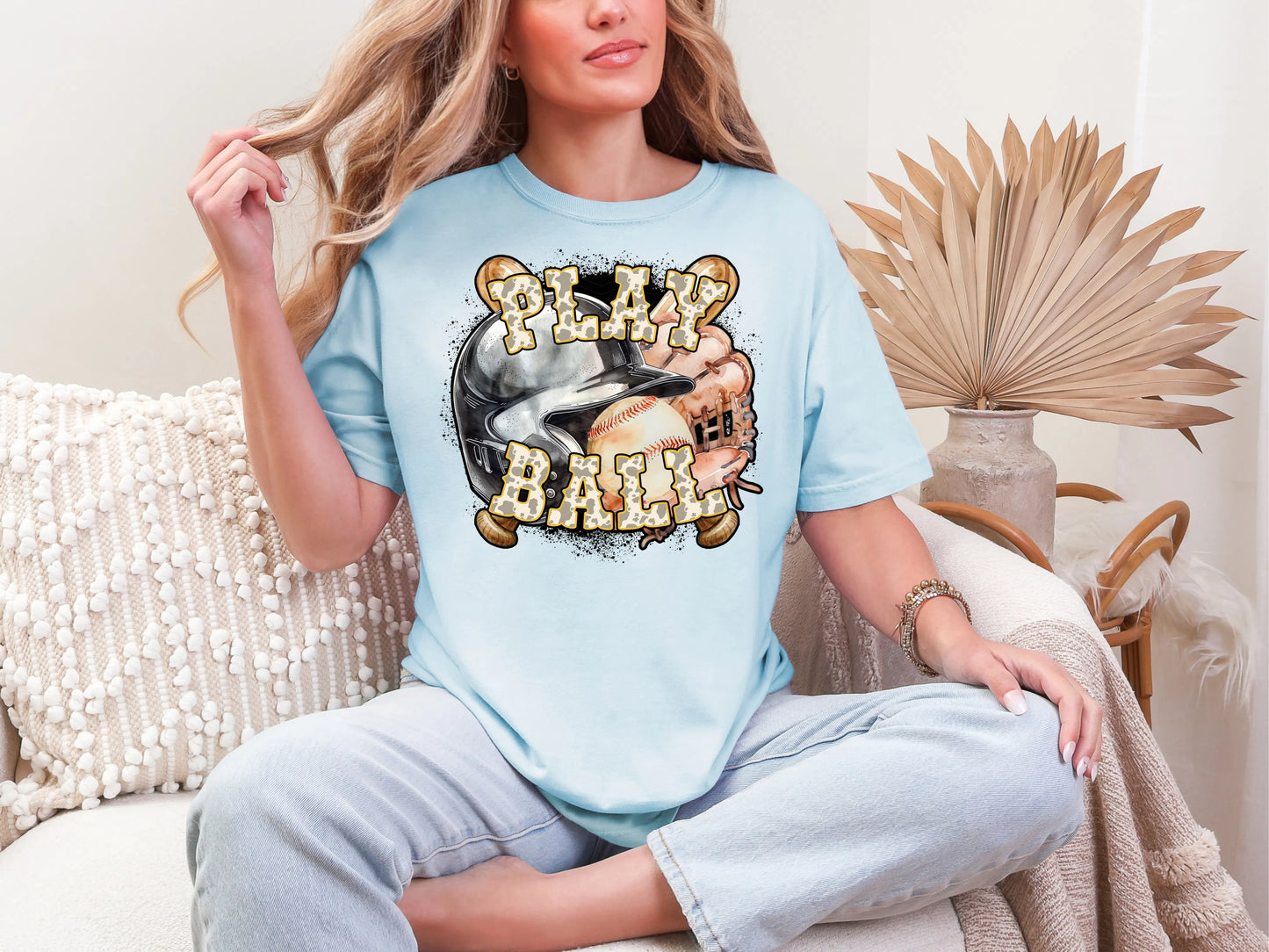 Play Ball Baseball Yellow Cowprint DTF TRANSFER