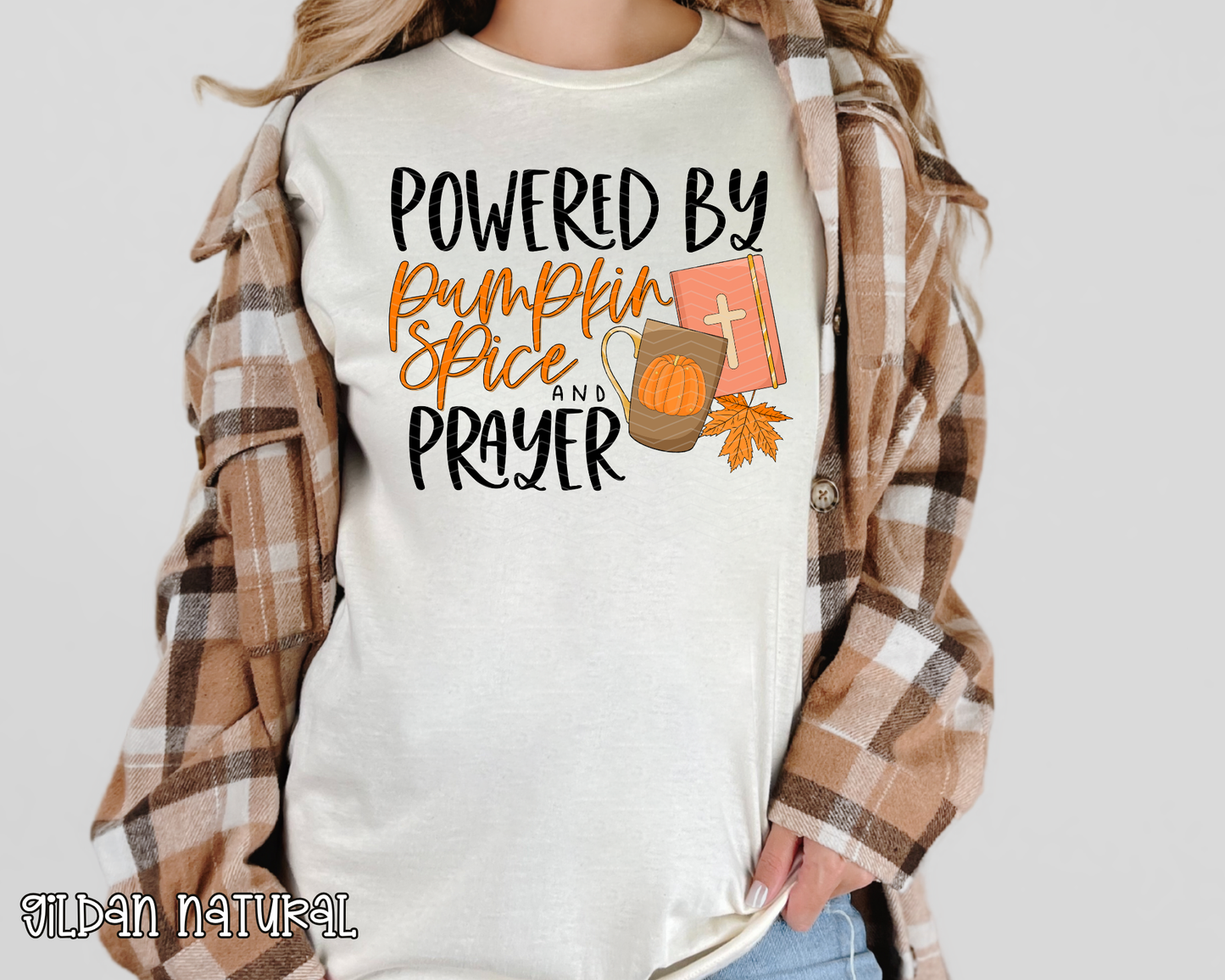 Powered by Pumpkin Spice & Prayer DTF TRANSFER