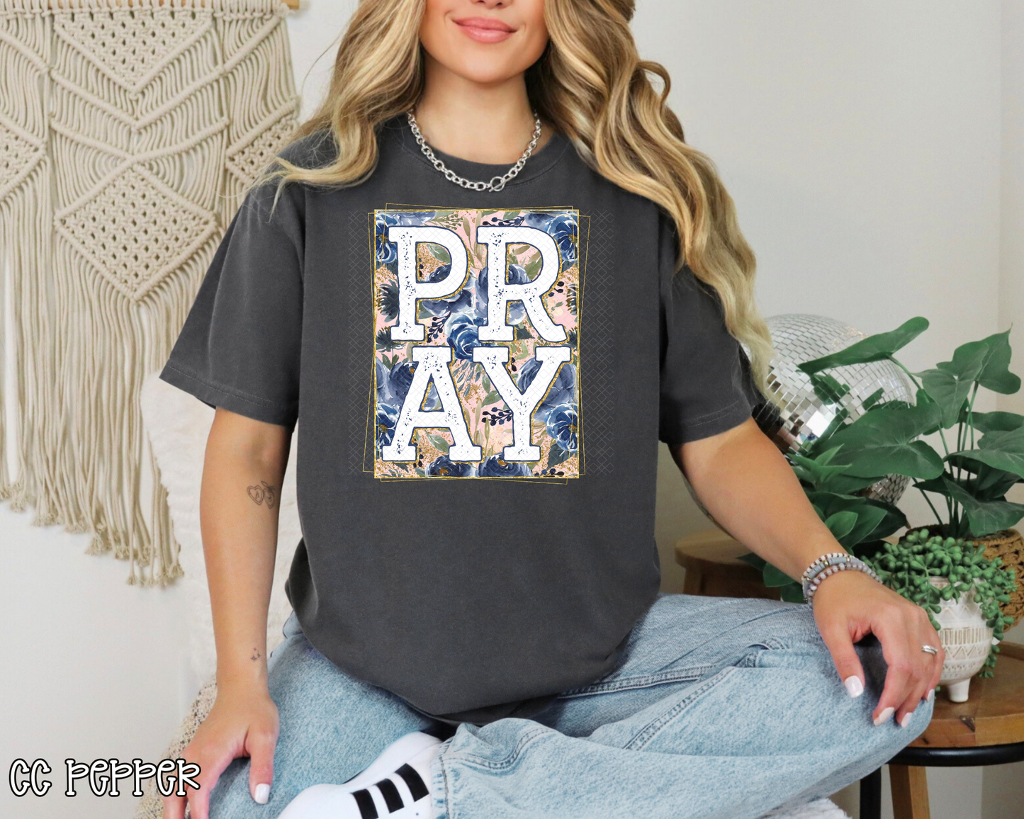 Pray Navy Floral DTF TRANSFER