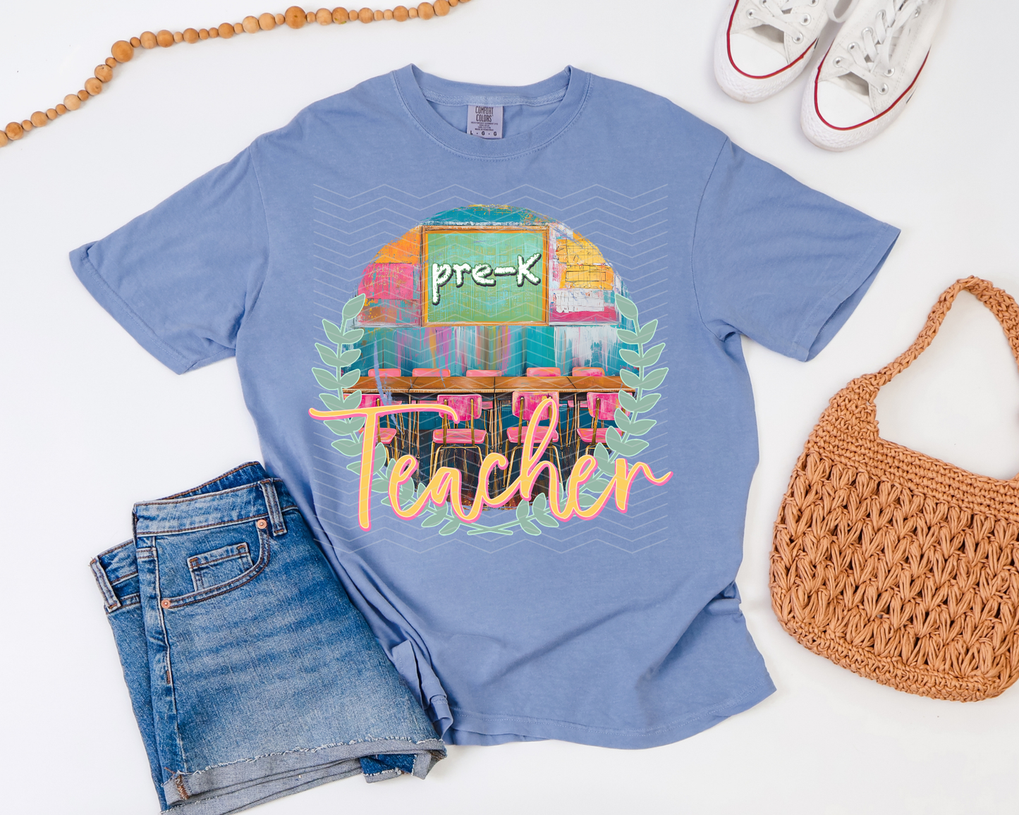 Pre K Grade Teacher Watercolor Laurel Wreath DTF TRANSFER