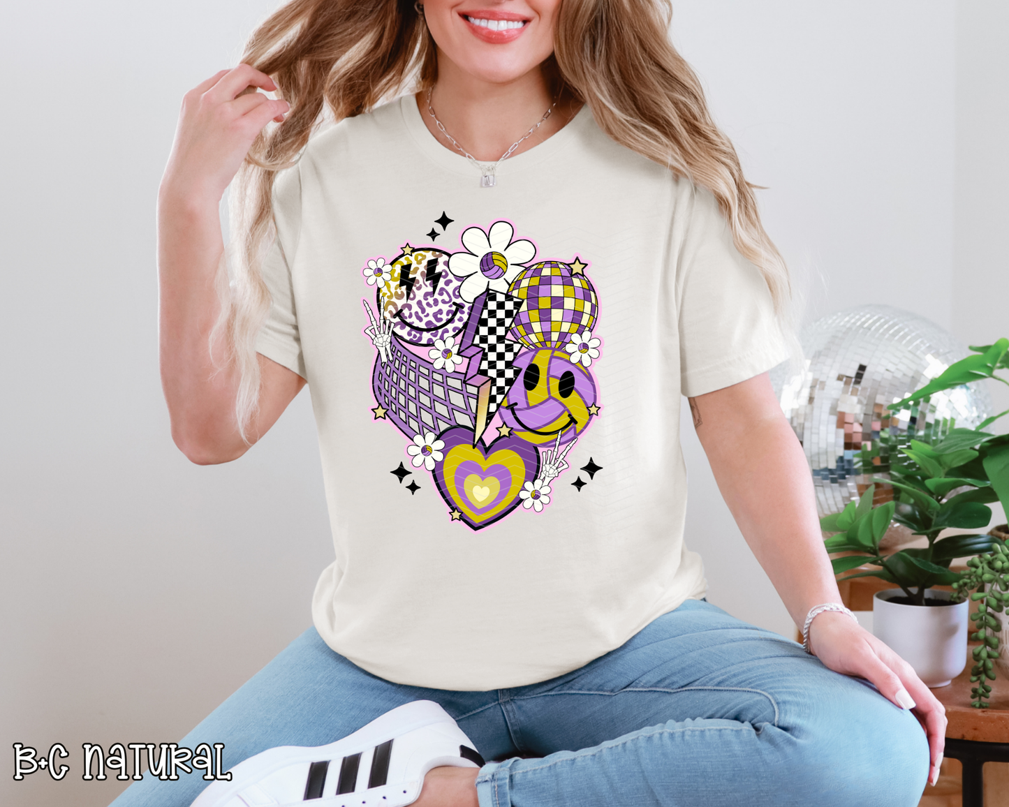 Retro Volleyball Collage Purple & Gold DTF TRANSFER