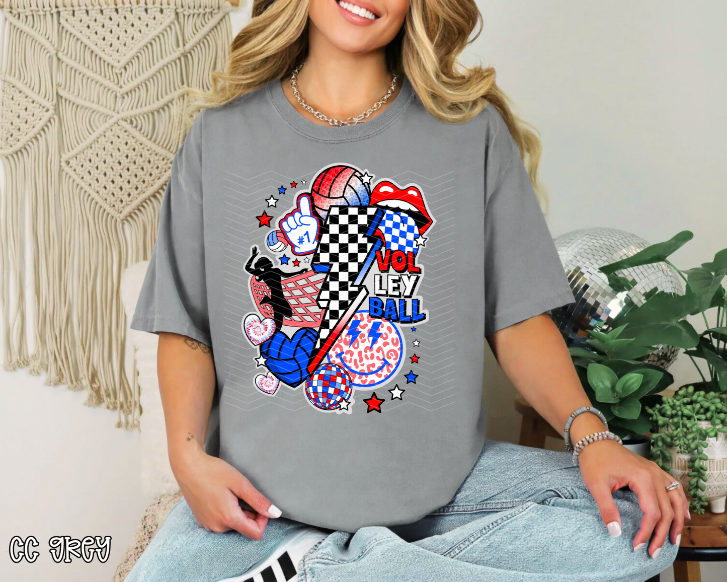 Retro Volleyball Collage Red White Blue DTF TRANSFER