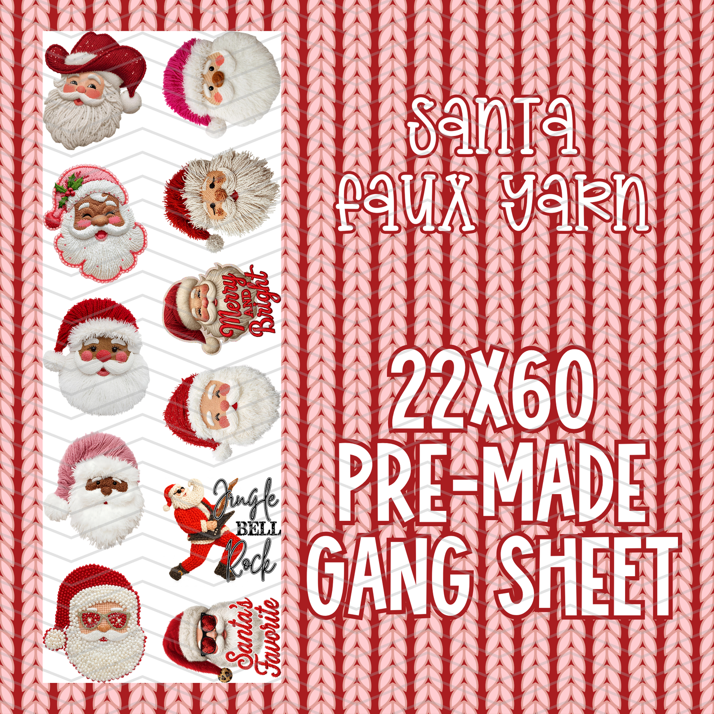 Santa Faux Yarn Pre-Made Gang Sheet - 22x60