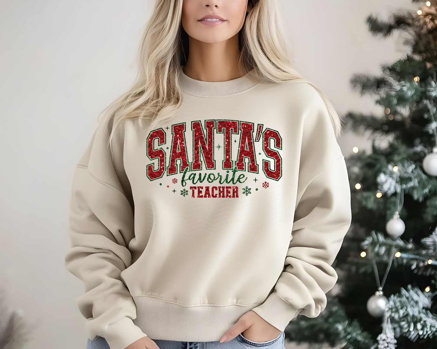 Santa's Favorite Teacher Glitter DTF TRANSFER