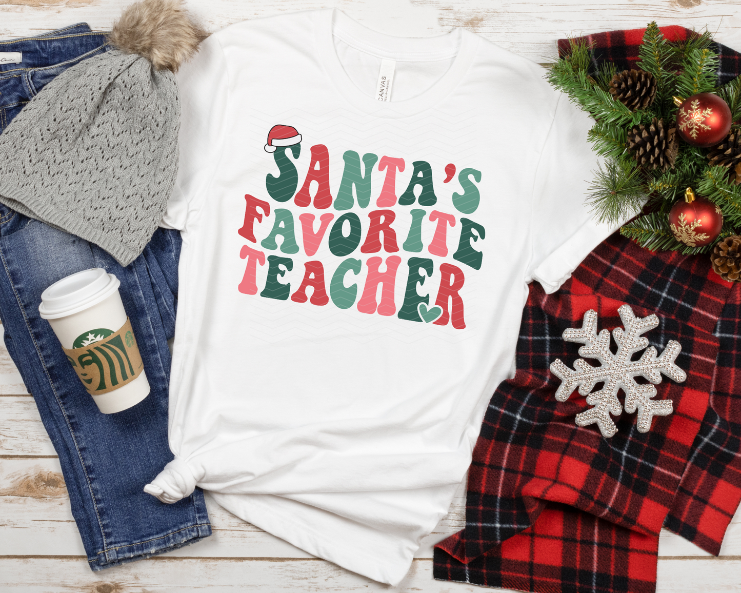 Santa's Favorite Teacher Retro DTF TRANSFER