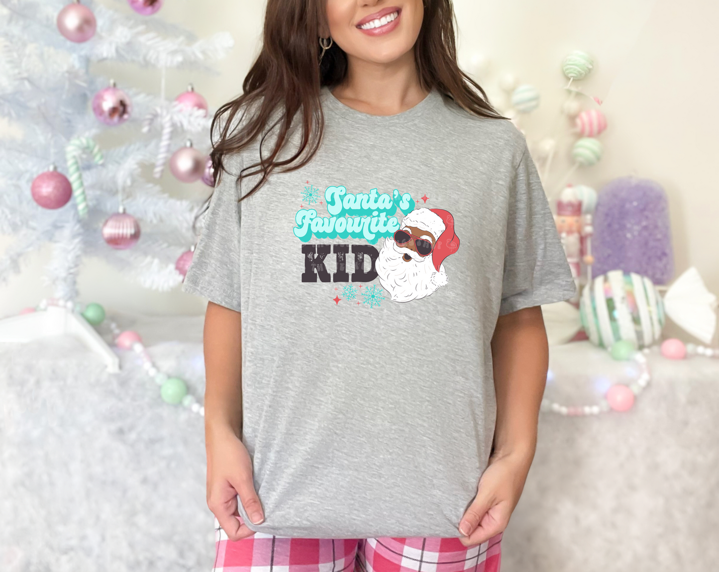 Santa's Favourite Kid Blue Dark Skin DTF TRANSFER