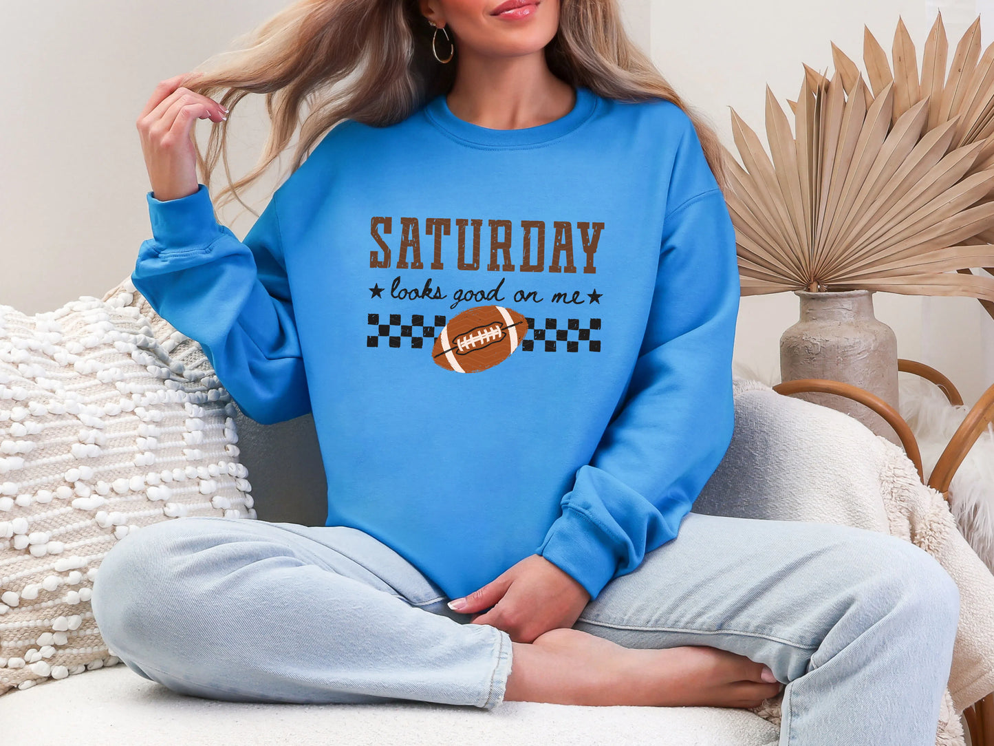 Saturday Looks Good on Me Football Checkered Base DTF TRANSFER