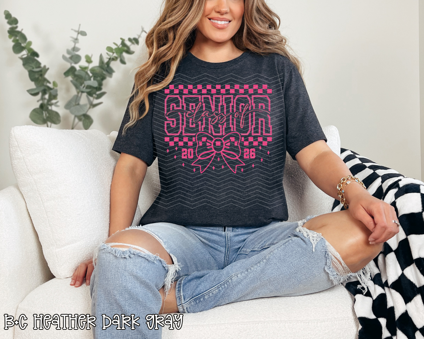 Senior Class of 2026 Pink Checkered Coquette DTF TRANSFER