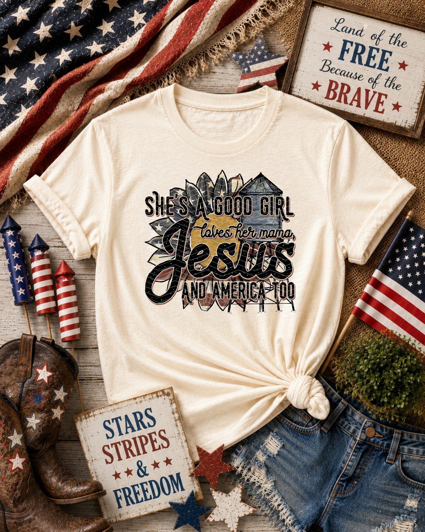 She's A Good Girl Loves Her Mama Jesus And American Too DTF TRANSFER