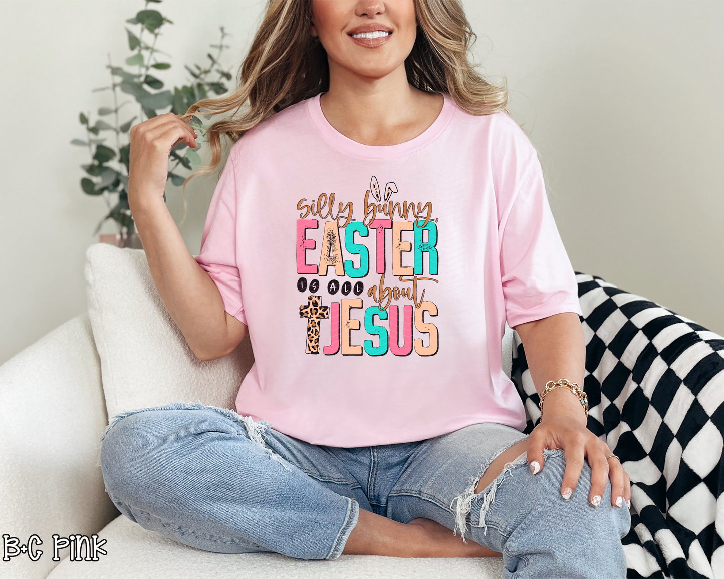 Silly Bunny Easter Is For Jesus Leopard Pastel DTF TRANSFER