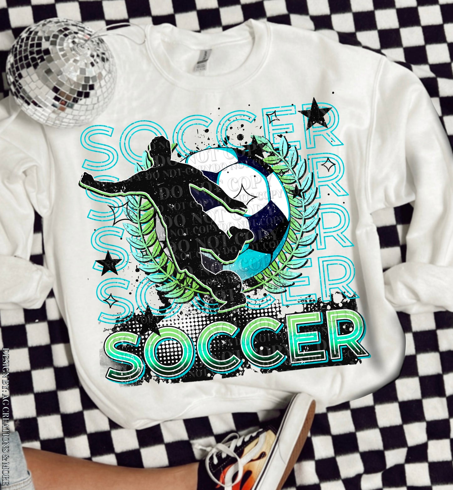 Soccer Stacked Neon Blue