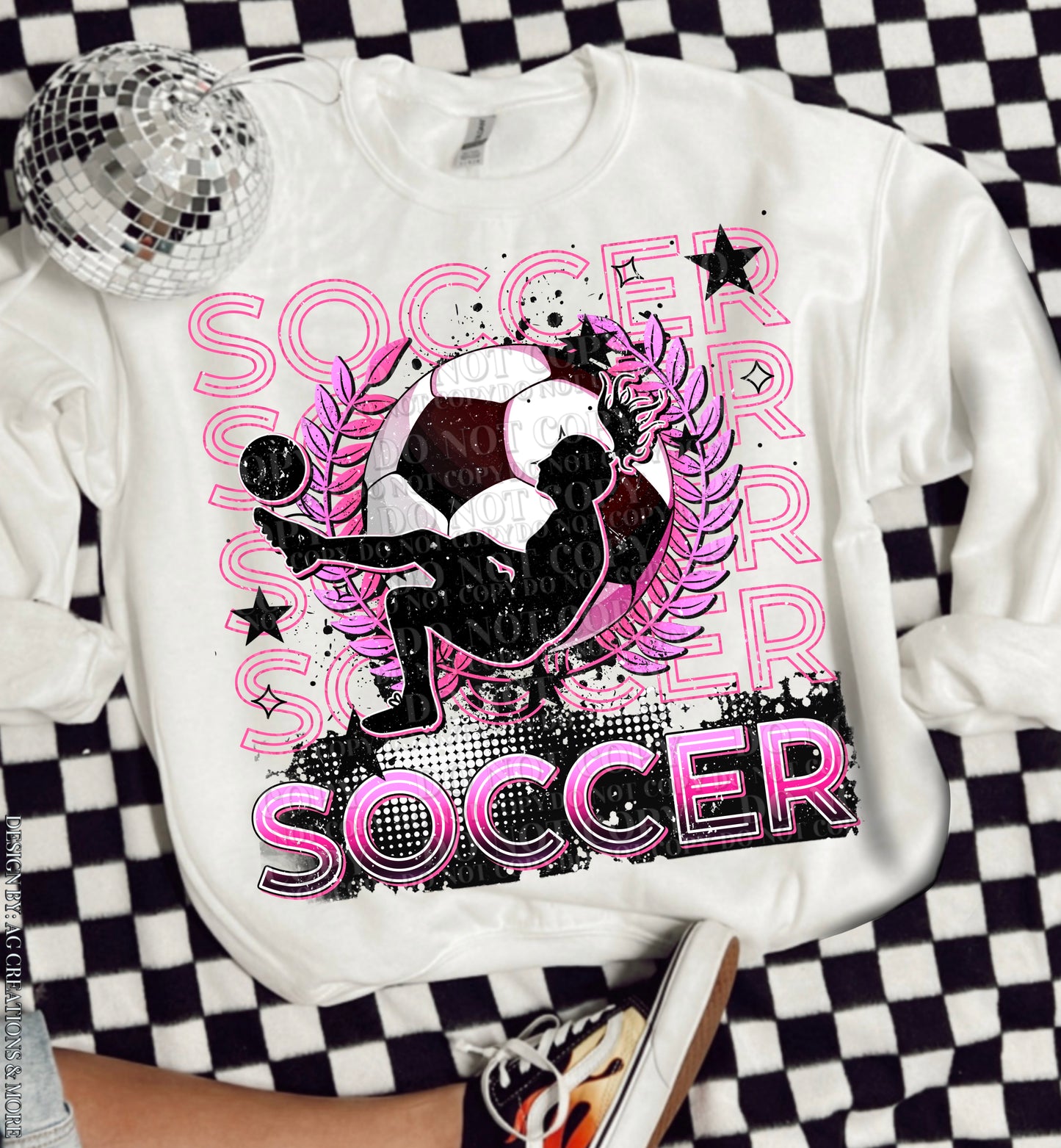 Soccer Stacked Neon Pink DTF TRANSFER