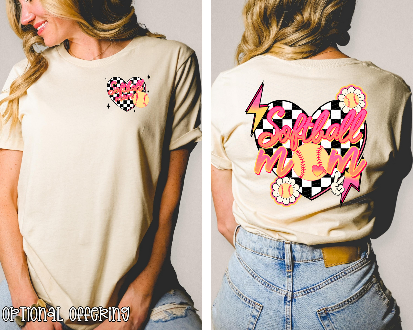Softball Mom Checkered Heart DTF TRANSFER