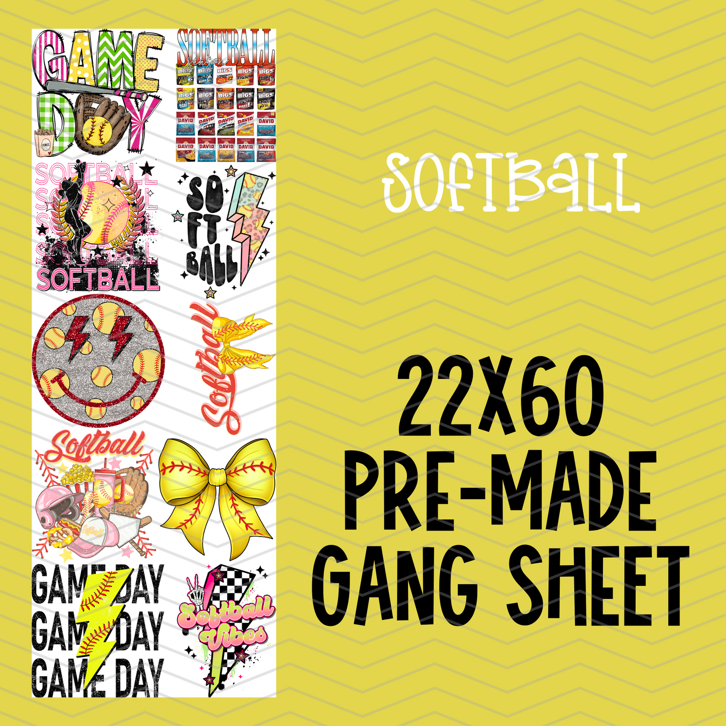 Softball Pre-Made Gang Sheet - 22x60