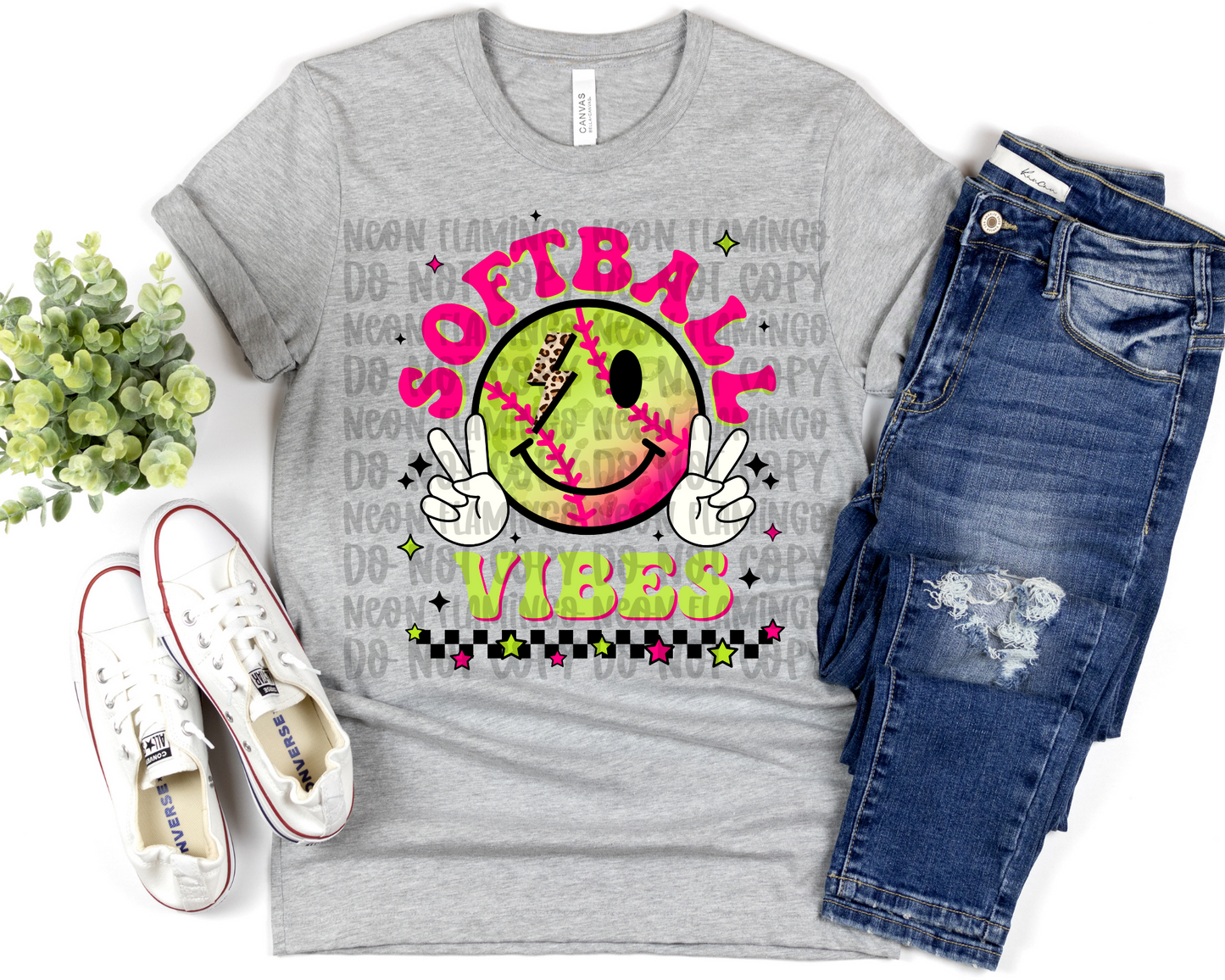 Softball Vibes Smiley pink yellow