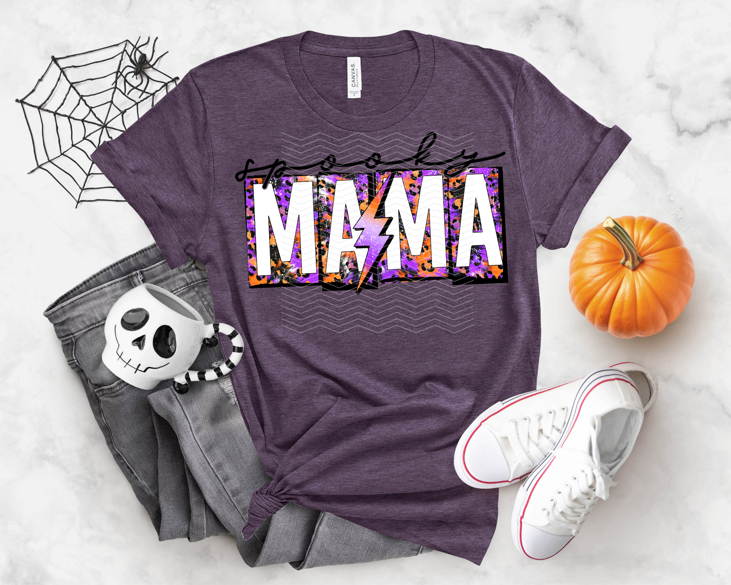 Spooky Mama Lightning Orange Purple DTF TRANSFER
