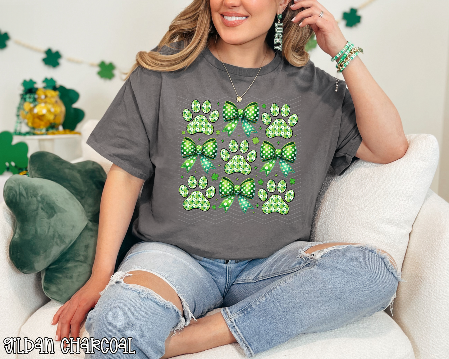 St Patrick's Day Dog Paws Bows DTF TRANSFER