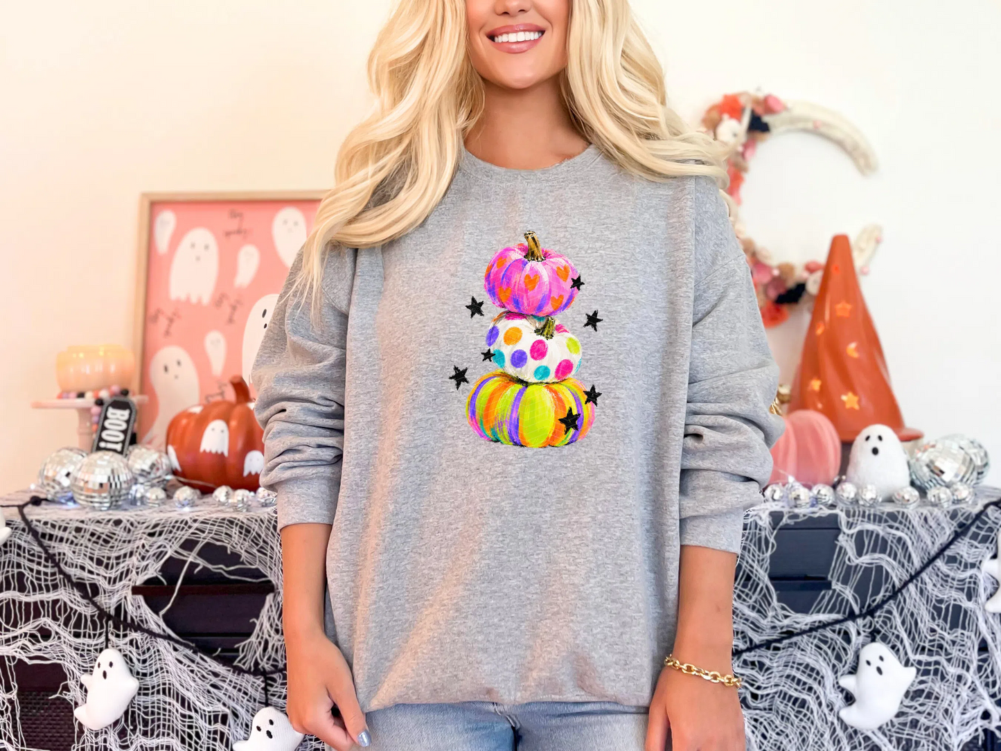 Stacked Pumpkins Hearts, Polka Dots, and Stripes DTF TRANSFER