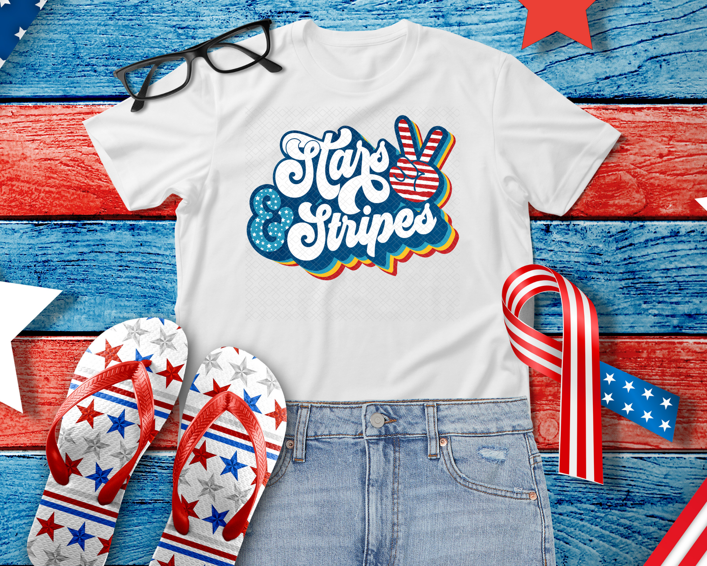 Stars & Stripes Peace Sign DTF TRANSFER
