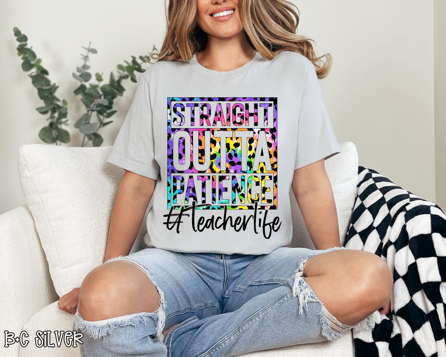 Straight Outta Patience Teacher Life Colorful Leopard DTF TRANSFER