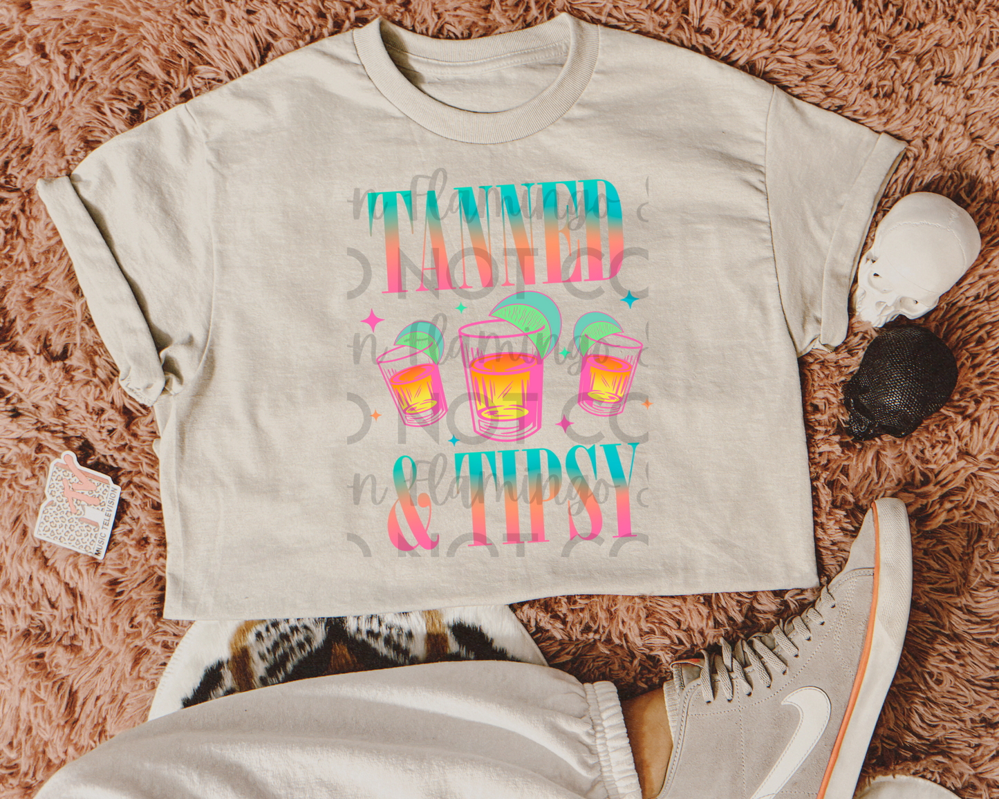 Tanned & Tipsy shot glasses DTF TRANSFER