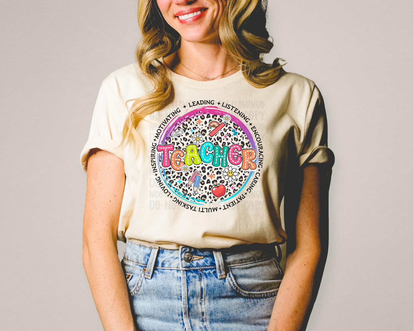 Teacher Leopard Circle DTF TRANSFER