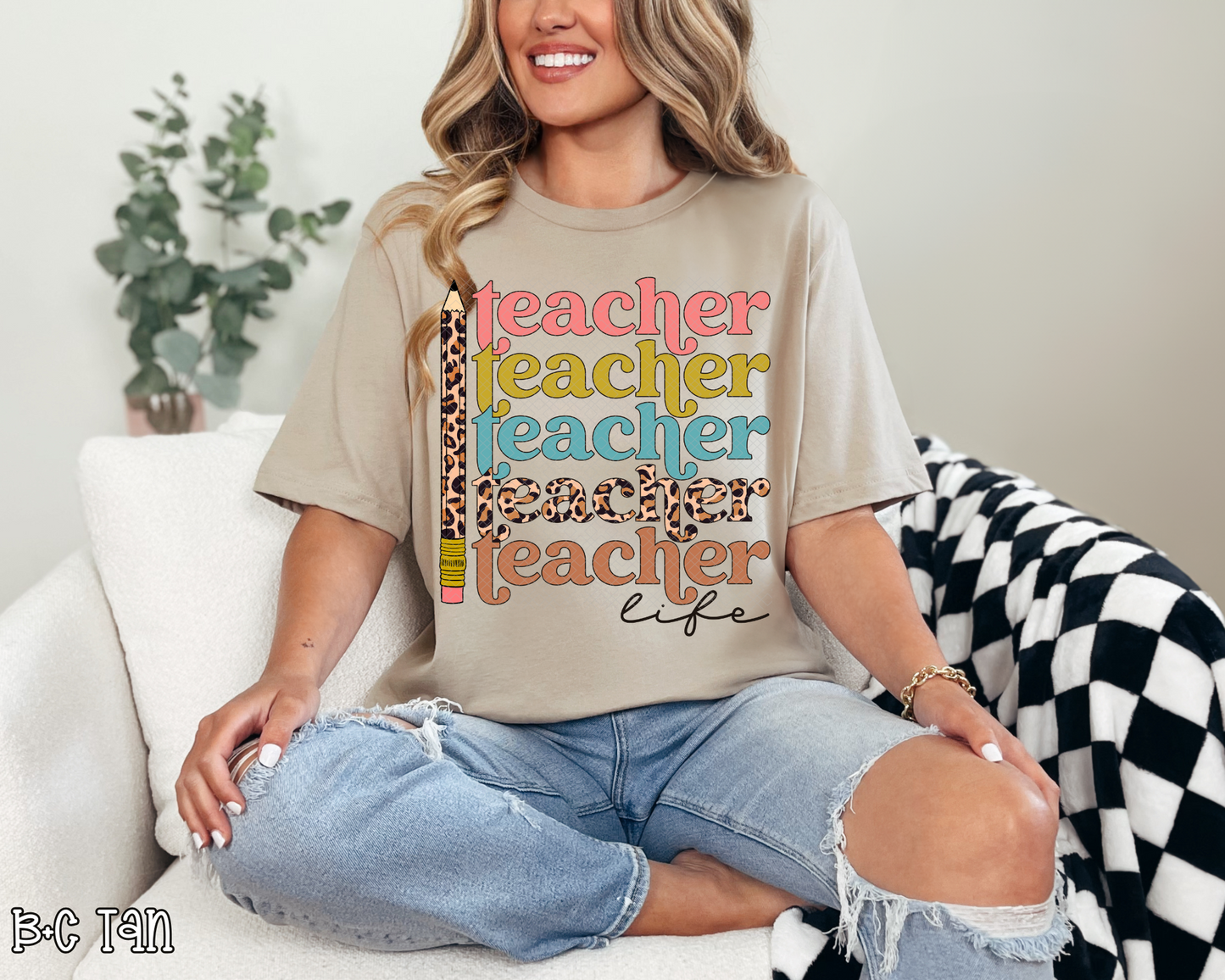 Teacher Life Stacked Pastel Leopard DTF TRANSFER