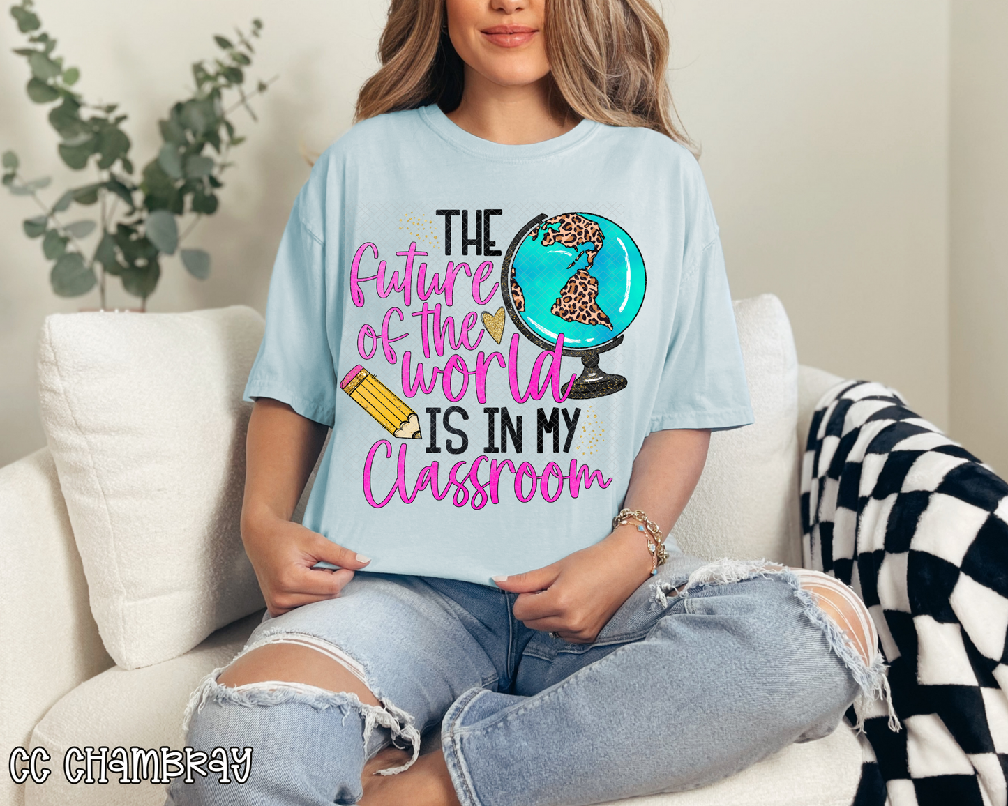 The Future of the World Is In My Classroom Hot Pink Leopard DTF TRANSFER