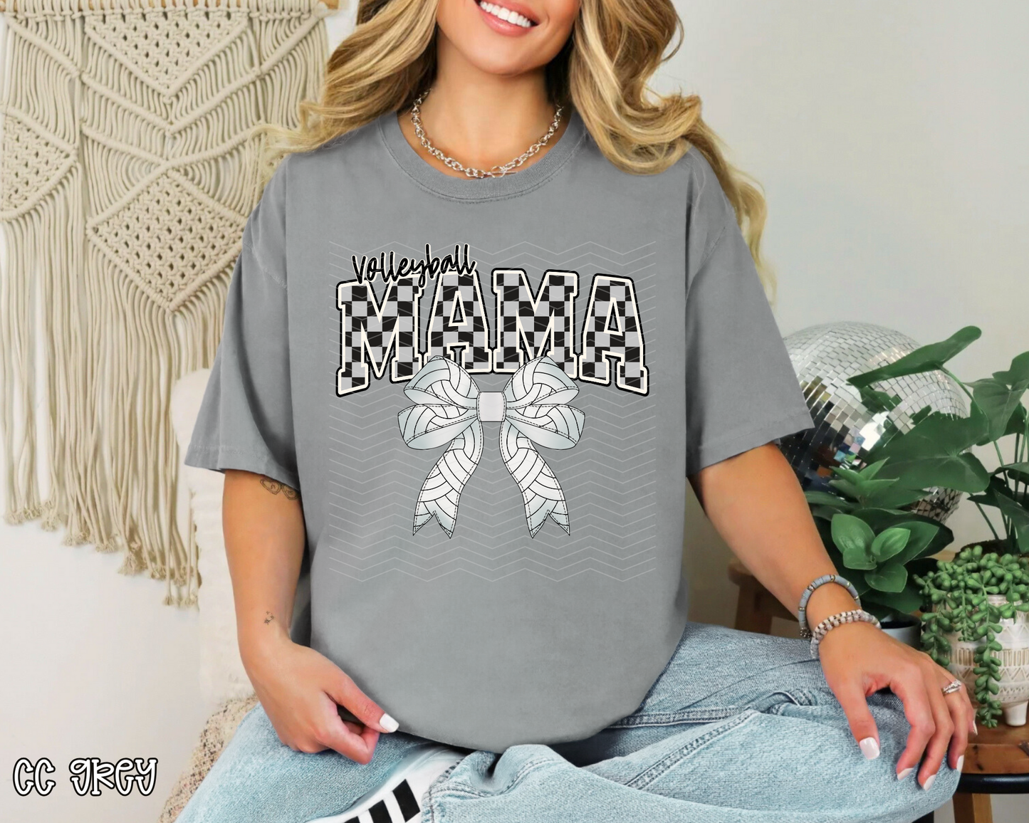 Volleyball Mama Checkered Bow