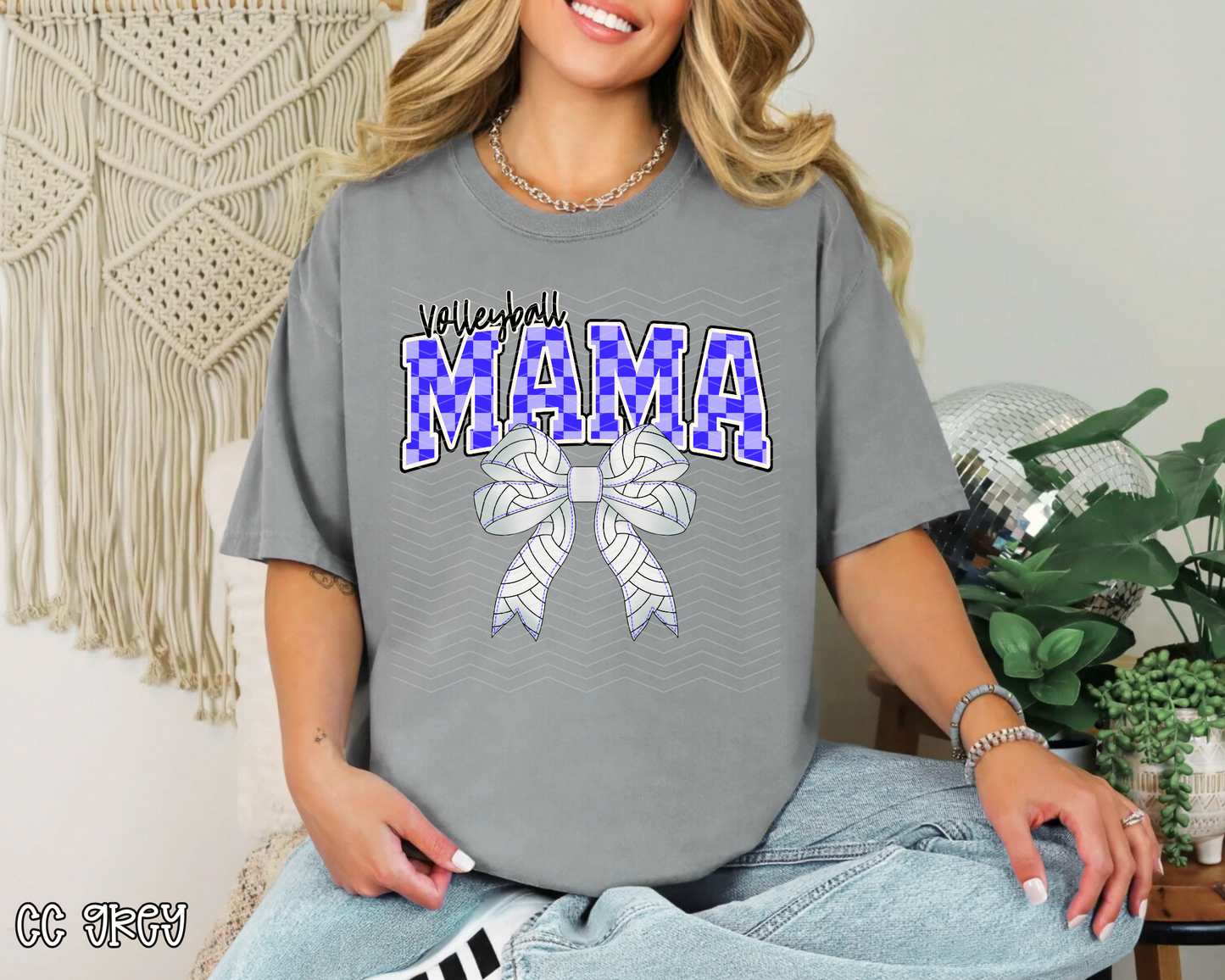 Volleyball Mama Checkered Bow