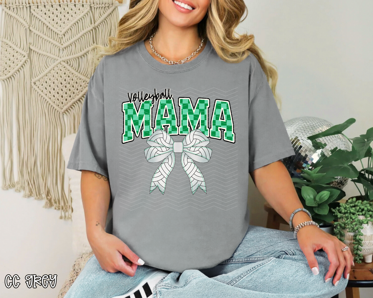 Volleyball Mama Checkered Bow