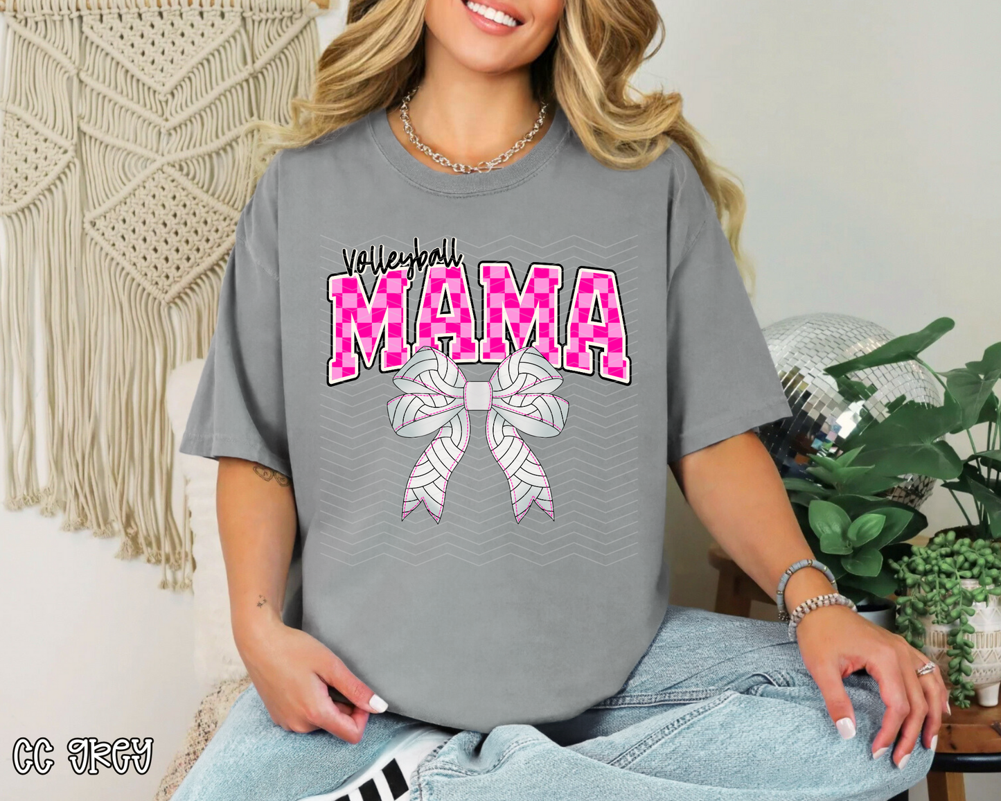 Volleyball Mama Checkered Bow
