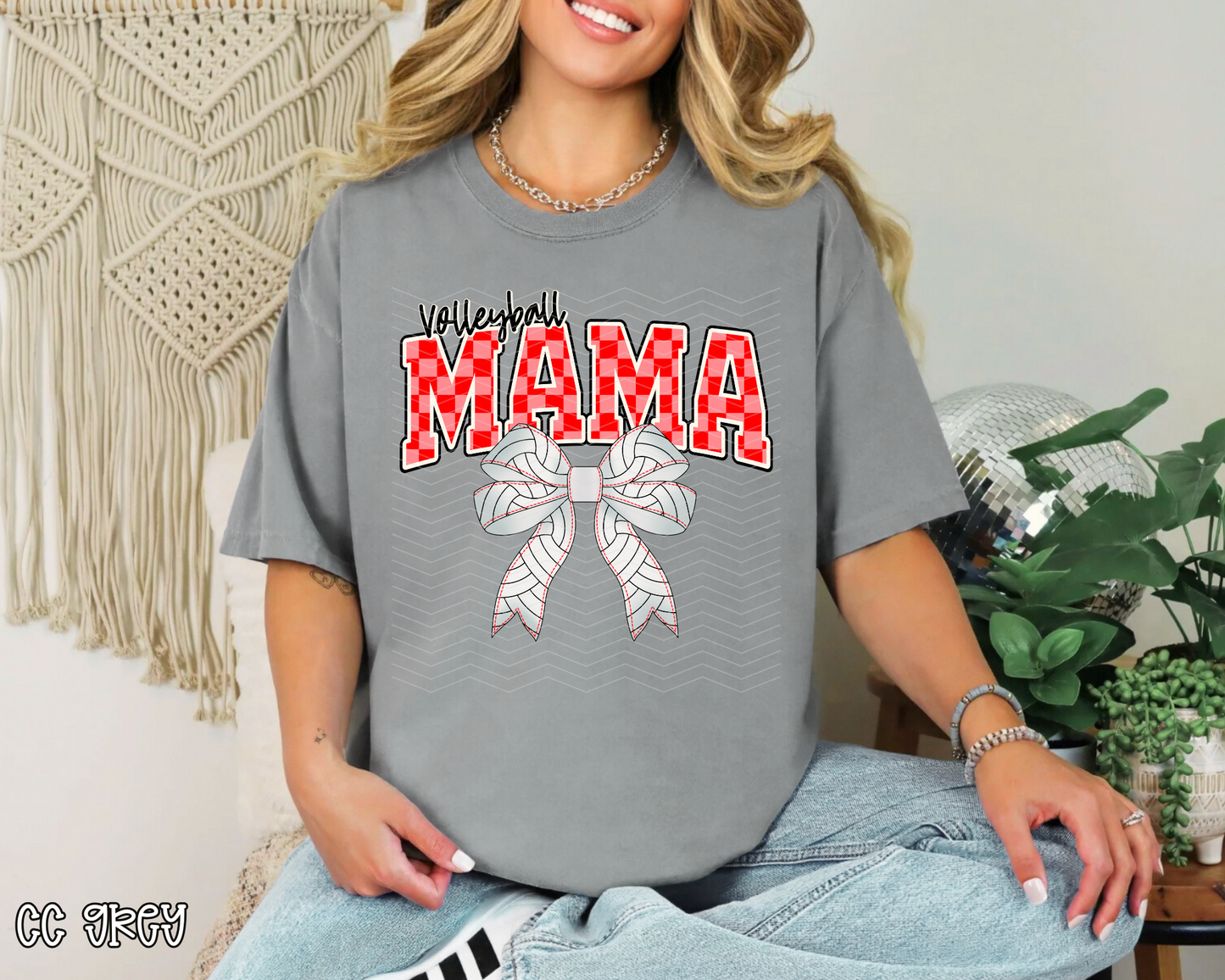 Volleyball Mama Checkered Bow