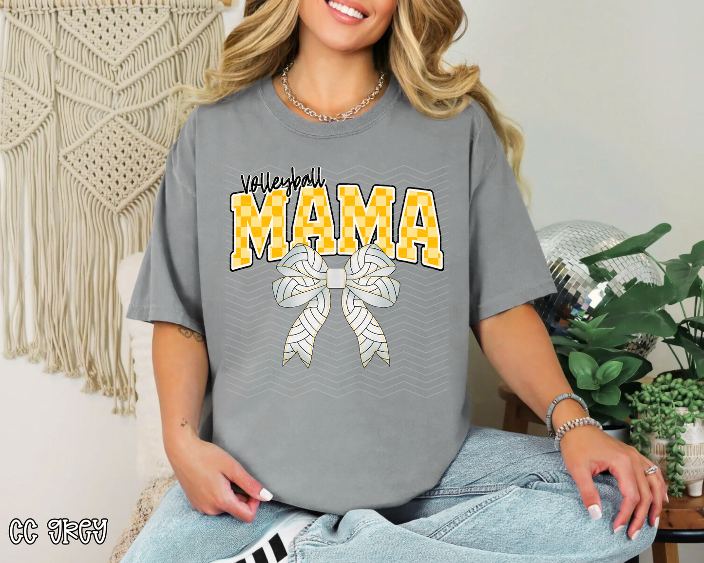 Volleyball Mama Checkered Bow
