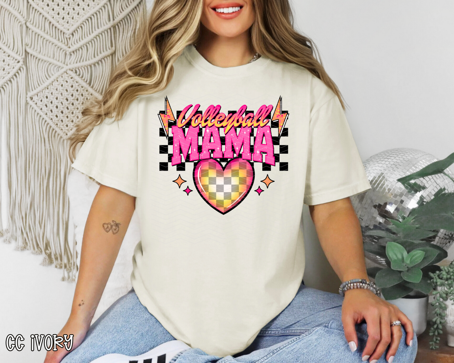 Volleyball Mama Checkered Heart Lightning DTF TRANSFER