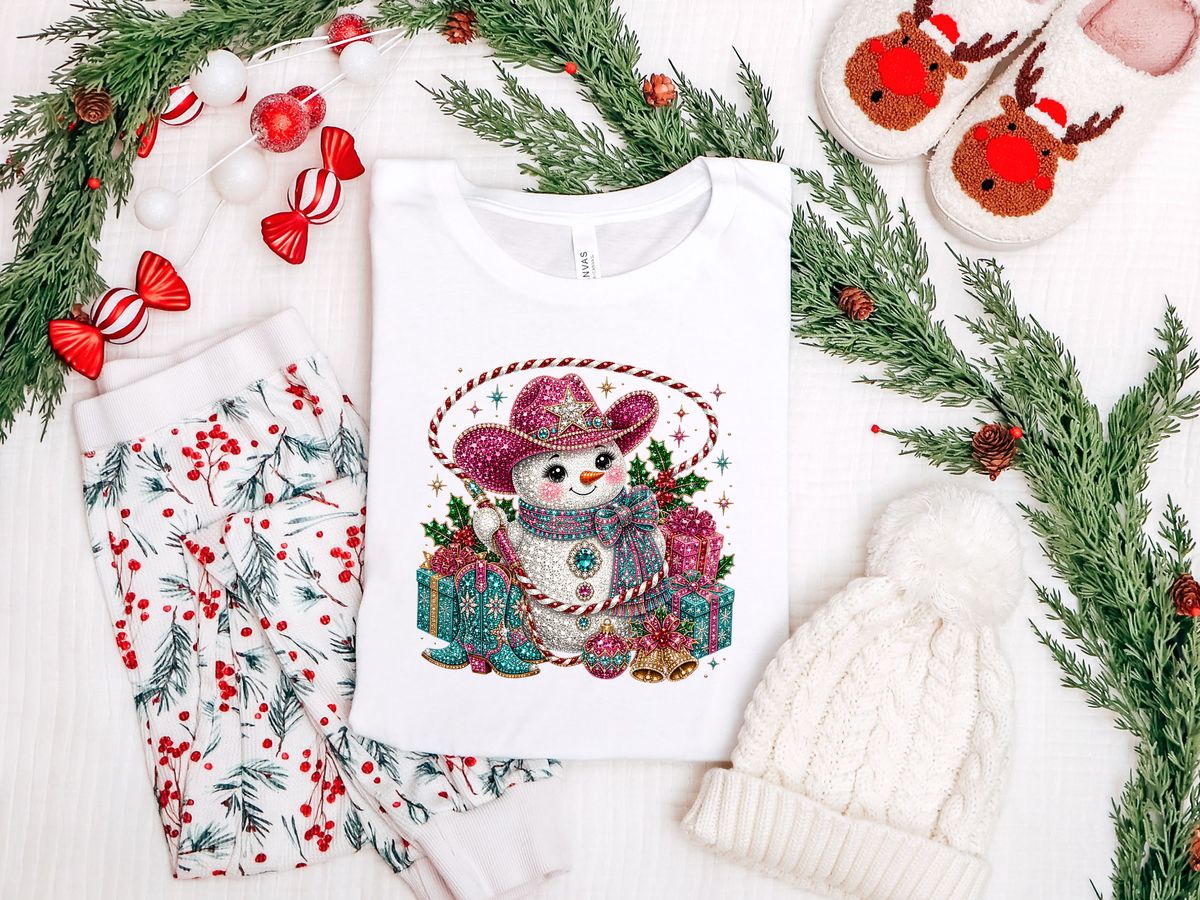 Western Snowman Rhinestone DTF TRANSFER