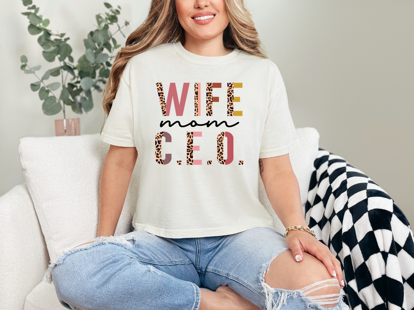Wife Mom CEO Half Leopard DTF TRANSFER