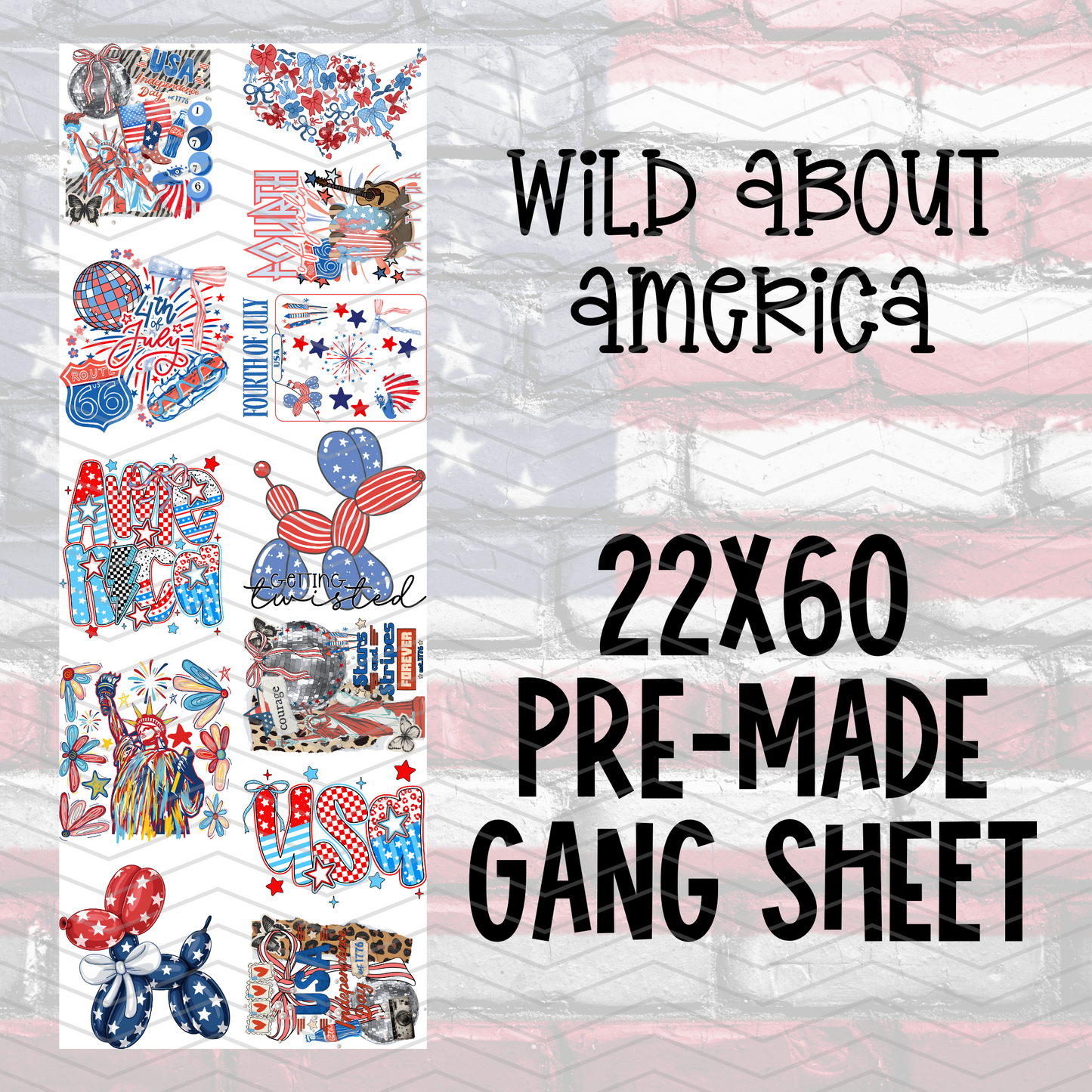 Wild About America Pre-Made Gang Sheet - 22x60