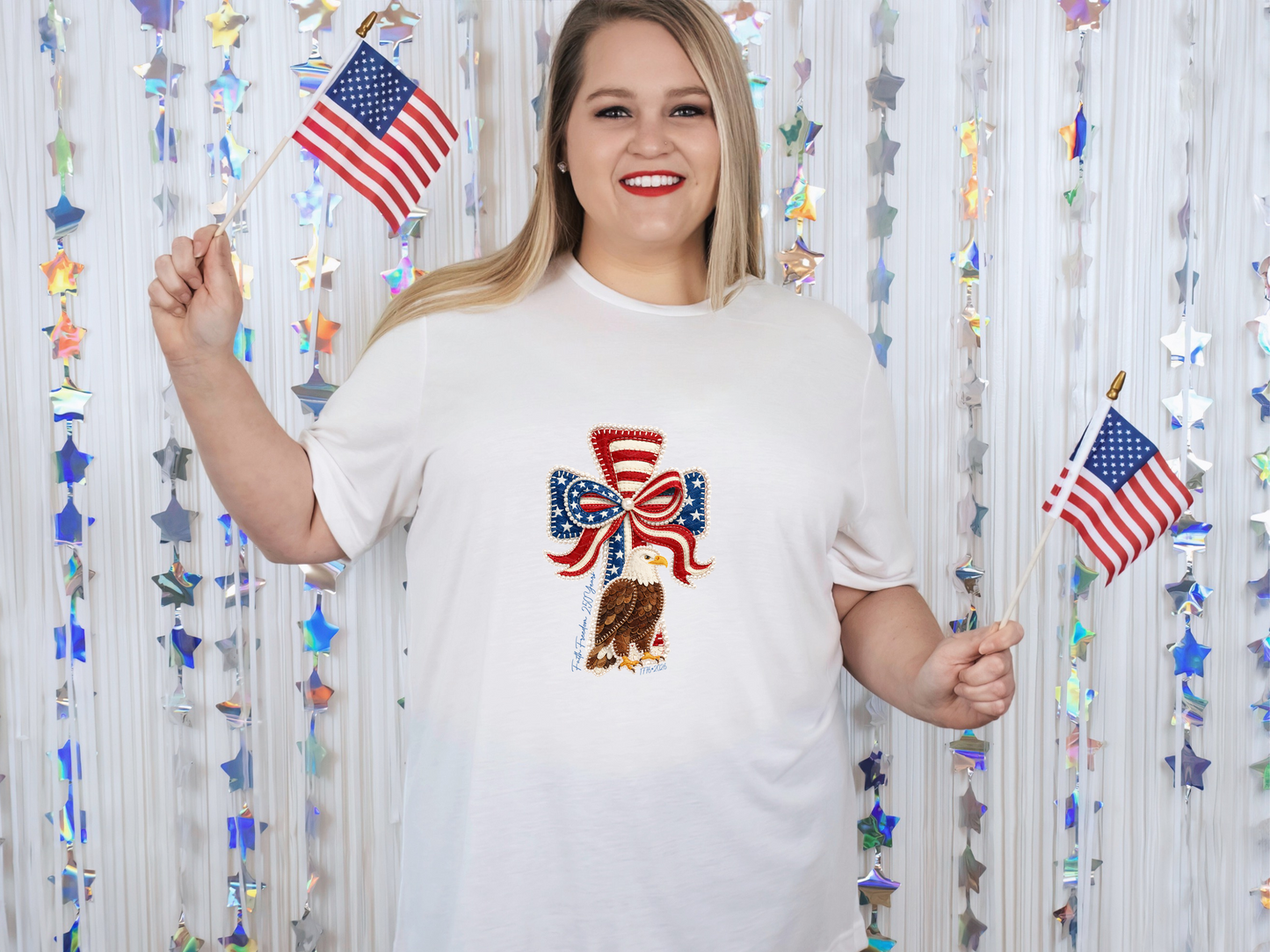 Faith Freedom 250 Years Patchwork Cross DTF TRANSFER