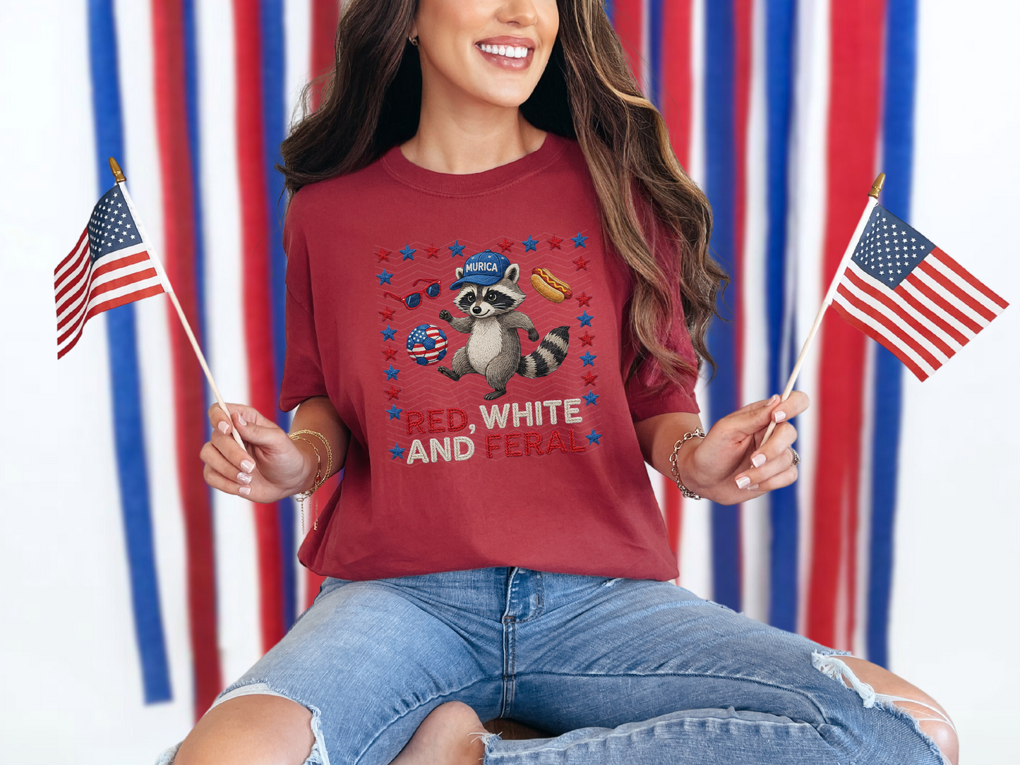 Red White And Feral Raccoon Soccer DTF TRANSFER