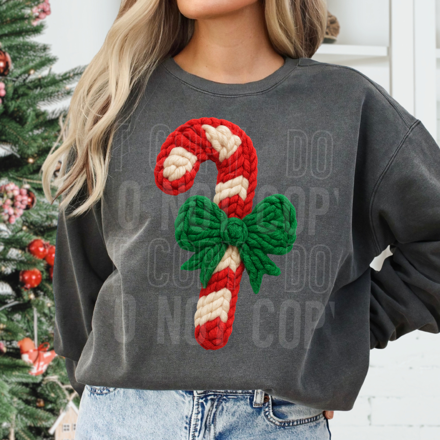 Candy Cane Bow Faux Yarn DTF TRANSFER