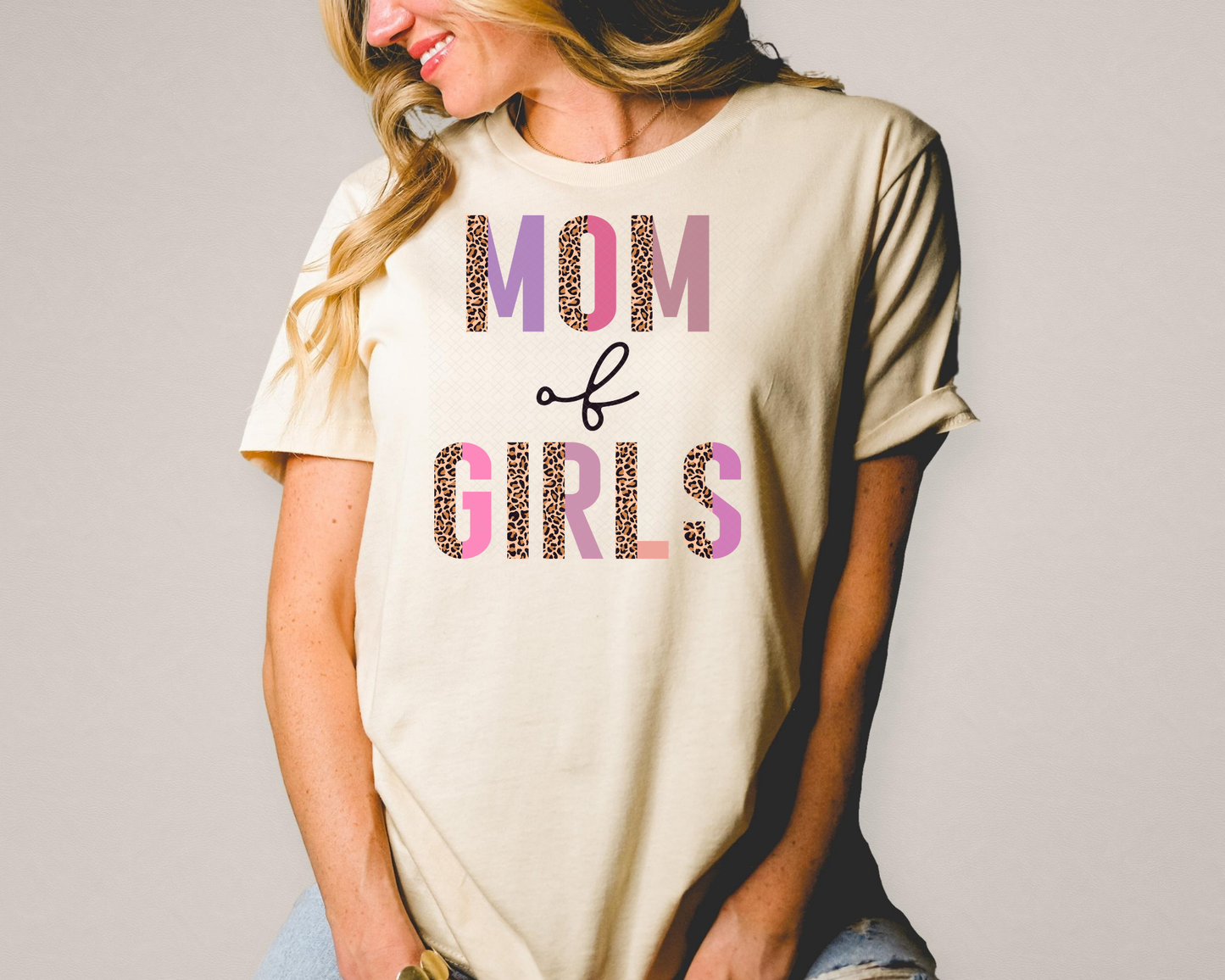 mom of girls half leopard pink DTF TRANSFER