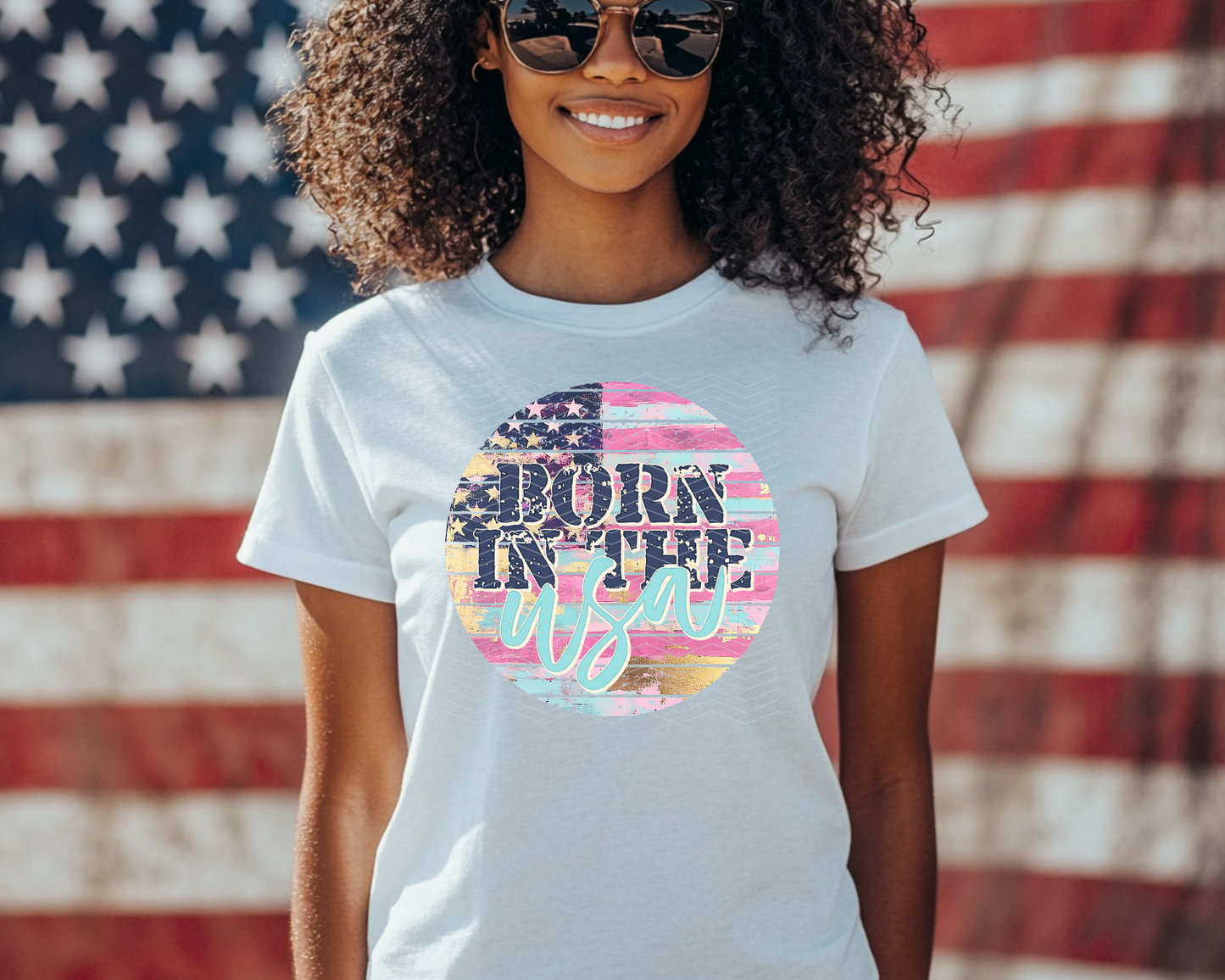 Born in the USA Circle Flag DTF TRANSFER