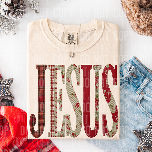 Jesus Christmas Patchwork DTF TRANSFER