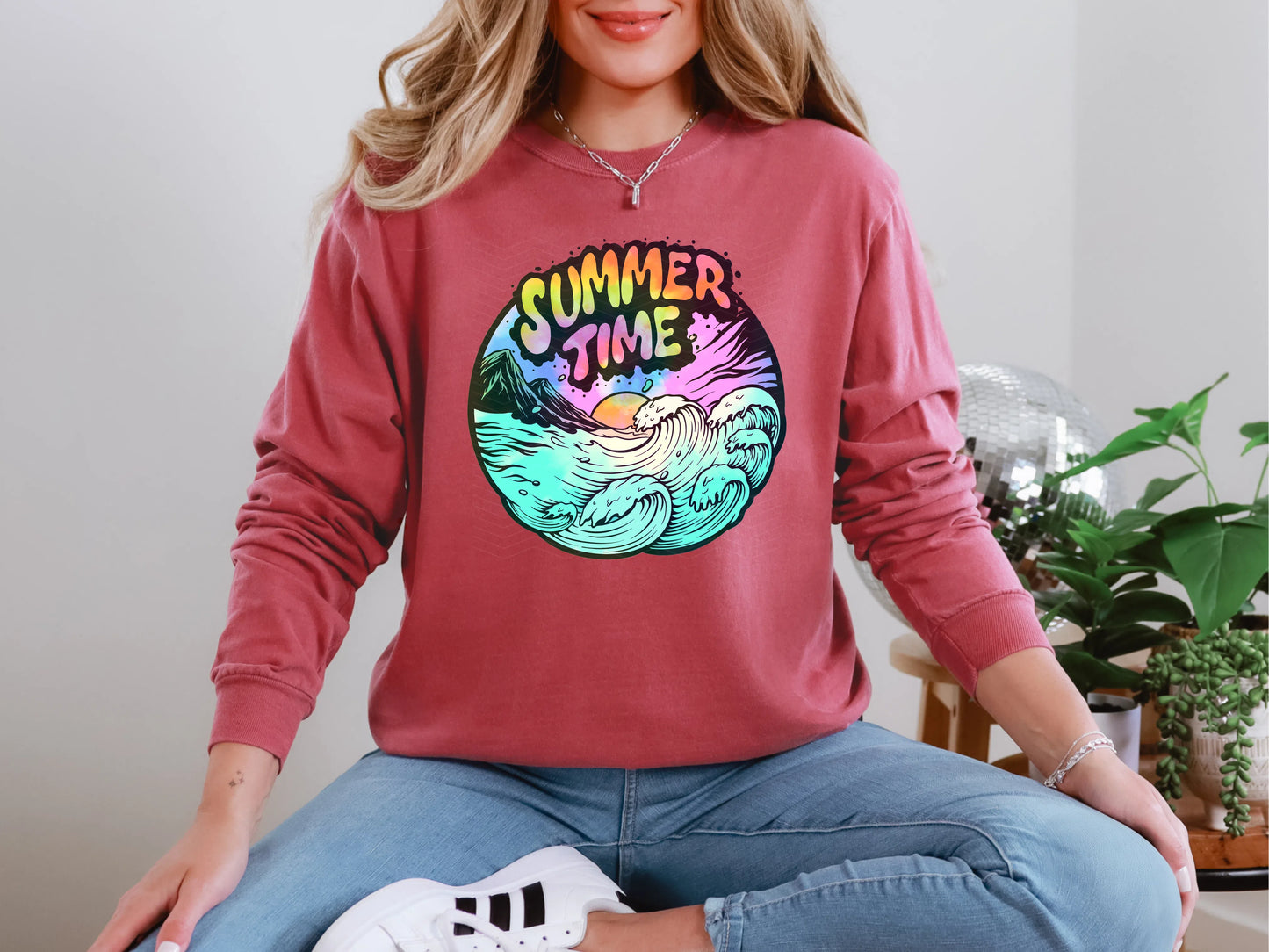 Summer Time Watercolor Circle DTF TRANSFER