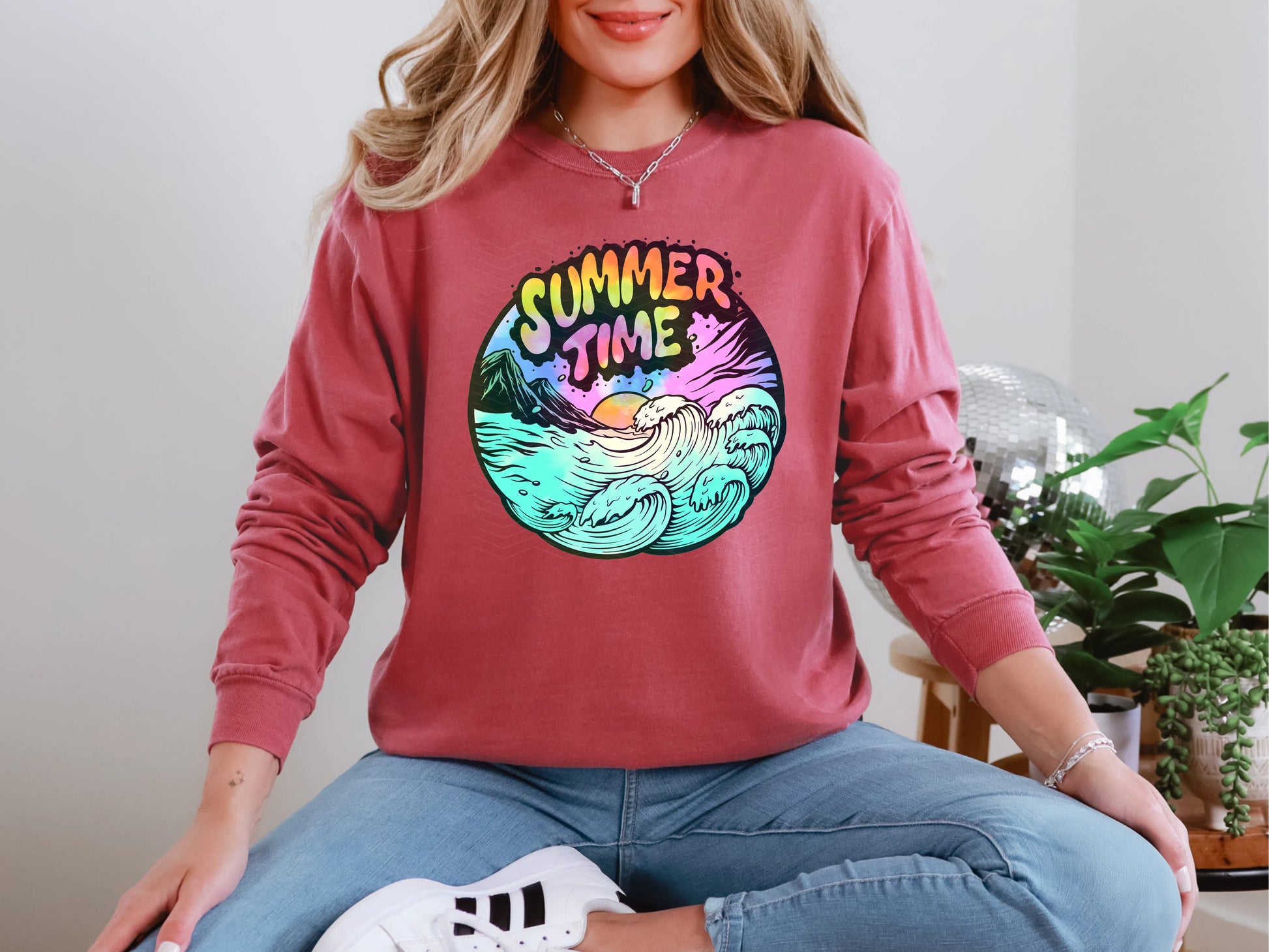 Summer Time Watercolor Circle DTF TRANSFER
