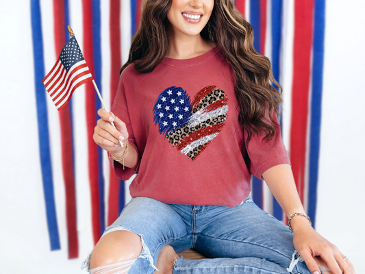 4th of July Glitter Heart DTF TRANSFER