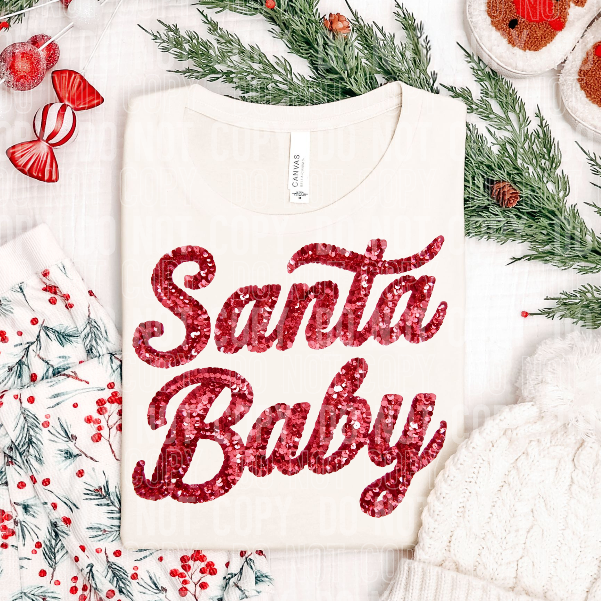 SANTA BABY FAUX SEQUIN DTF TRANSFER