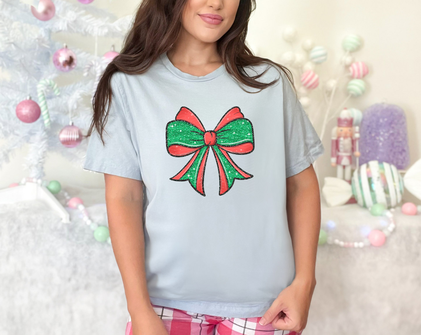 Christmas Glitter Bow DTF TRANSFER