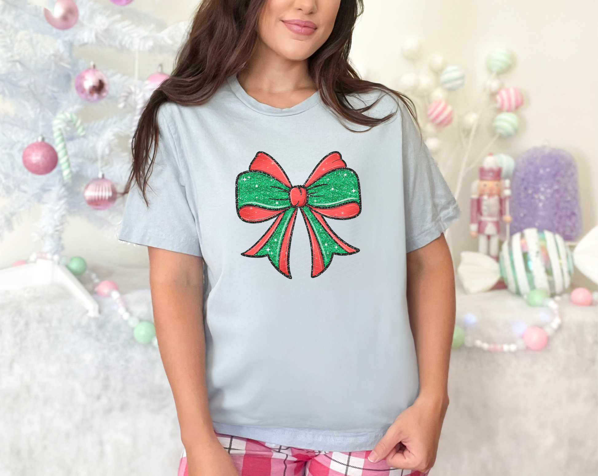 Christmas Glitter Bow DTF TRANSFER